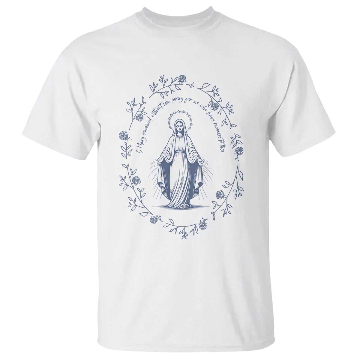 Marian Catholic T Shirt Virgin Mary Catholic Floral Women Religious - Wonder Print Shop