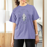 Marian Catholic T Shirt For Women Virgin Mary Catholic Floral Women Religious - Wonder Print Shop
