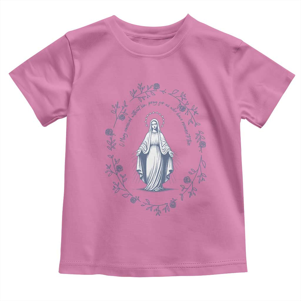 Marian Catholic Toddler T Shirt Virgin Mary Catholic Floral Women Religious - Wonder Print Shop