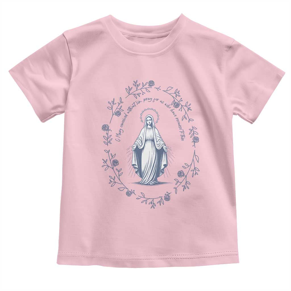 Marian Catholic Toddler T Shirt Virgin Mary Catholic Floral Women Religious - Wonder Print Shop