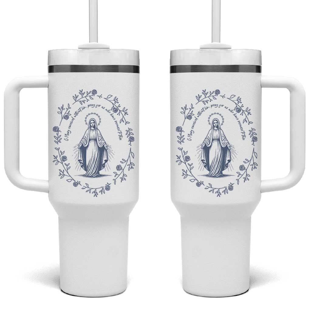Marian Catholic Tumbler With Handle Virgin Mary Catholic Floral Women Religious - Wonder Print Shop
