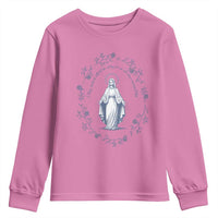 Marian Catholic Youth Sweatshirt Virgin Mary Catholic Floral Women Religious - Wonder Print Shop