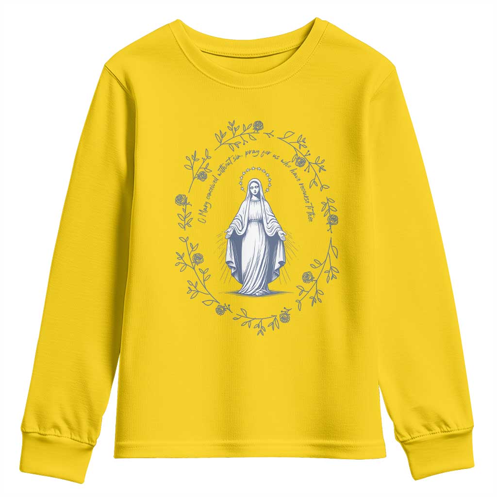 Marian Catholic Youth Sweatshirt Virgin Mary Catholic Floral Women Religious - Wonder Print Shop