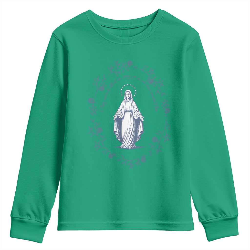 Marian Catholic Youth Sweatshirt Virgin Mary Catholic Floral Women Religious - Wonder Print Shop