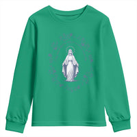 Marian Catholic Youth Sweatshirt Virgin Mary Catholic Floral Women Religious - Wonder Print Shop