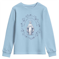 Marian Catholic Youth Sweatshirt Virgin Mary Catholic Floral Women Religious - Wonder Print Shop
