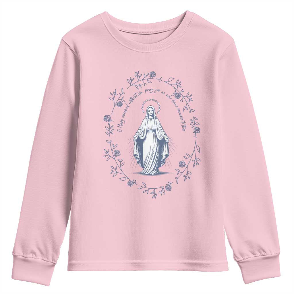 Marian Catholic Youth Sweatshirt Virgin Mary Catholic Floral Women Religious - Wonder Print Shop