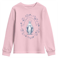 Marian Catholic Youth Sweatshirt Virgin Mary Catholic Floral Women Religious - Wonder Print Shop