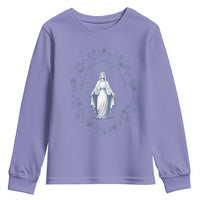 Marian Catholic Youth Sweatshirt Virgin Mary Catholic Floral Women Religious - Wonder Print Shop