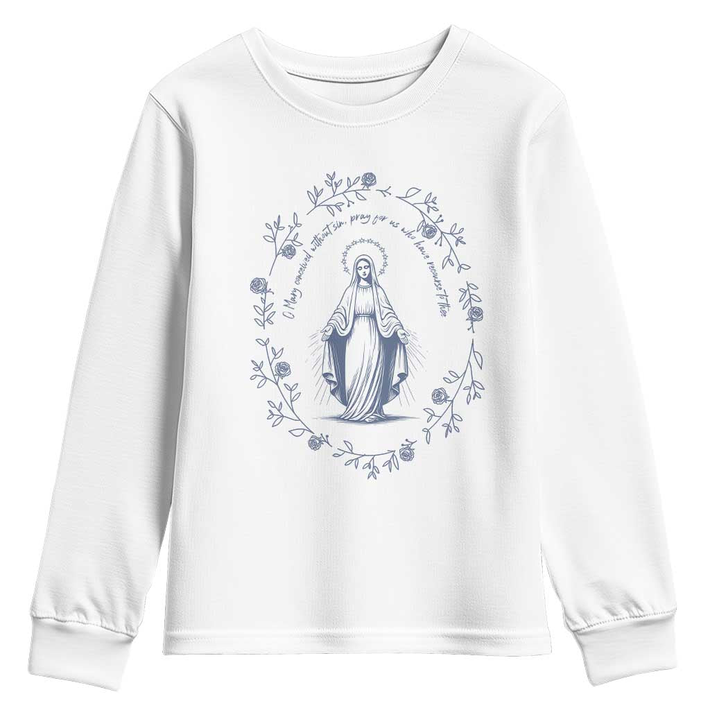 Marian Catholic Youth Sweatshirt Virgin Mary Catholic Floral Women Religious - Wonder Print Shop