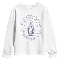 Marian Catholic Youth Sweatshirt Virgin Mary Catholic Floral Women Religious - Wonder Print Shop