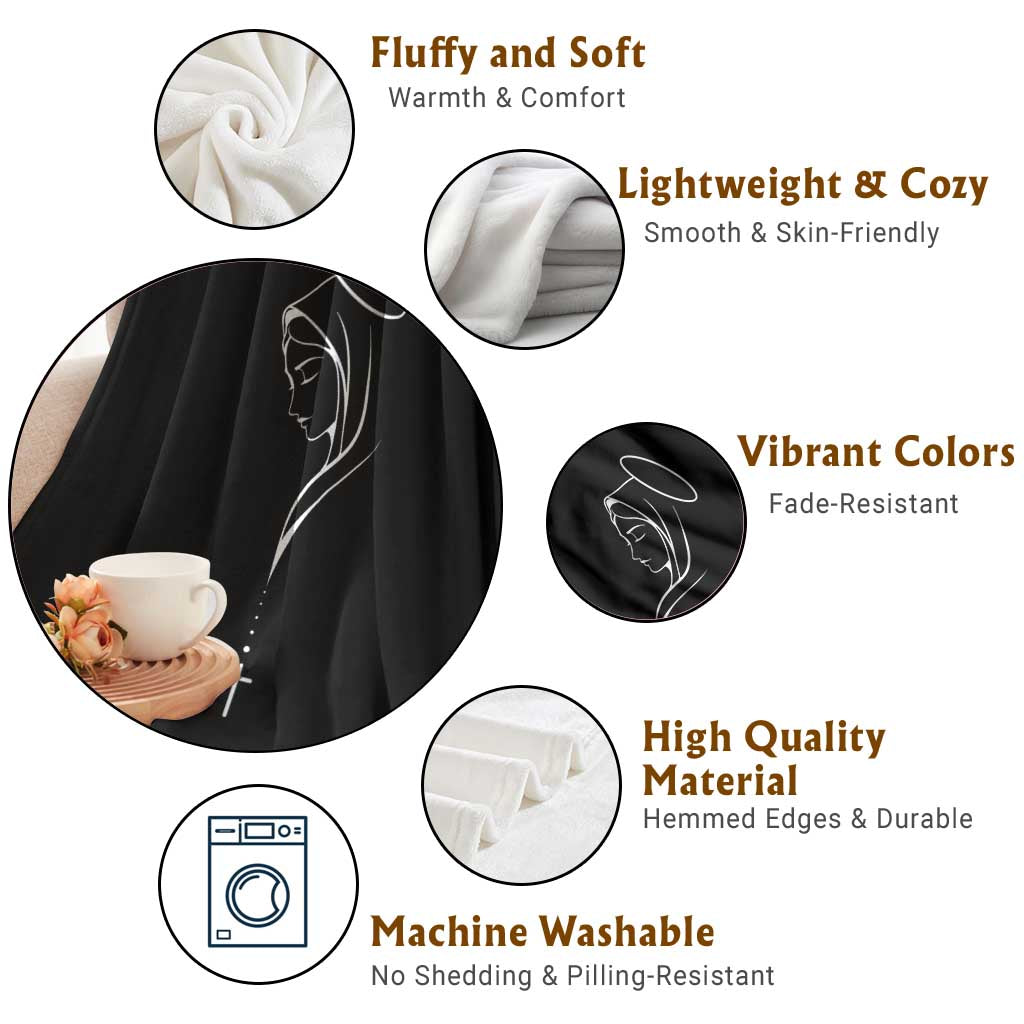 Virgin Mary Throw Blanket Minimalist Marian Catholic Holy Mother Cross - Wonder Print Shop