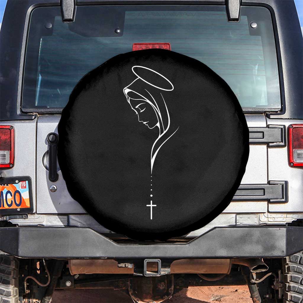 Virgin Mary Spare Tire Cover Minimalist Marian Catholic Holy Mother Cross - Wonder Print Shop