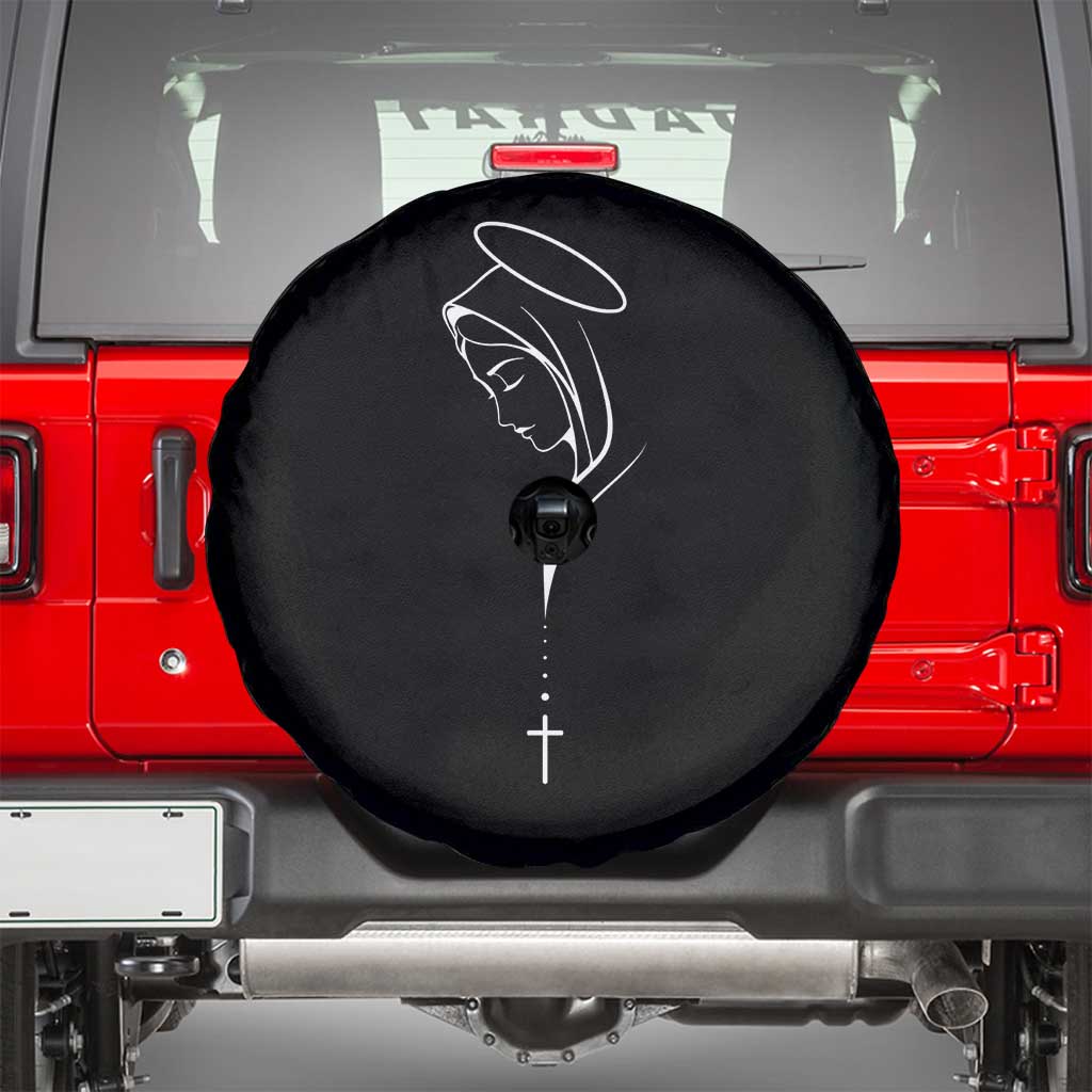 Virgin Mary Spare Tire Cover Minimalist Marian Catholic Holy Mother Cross - Wonder Print Shop