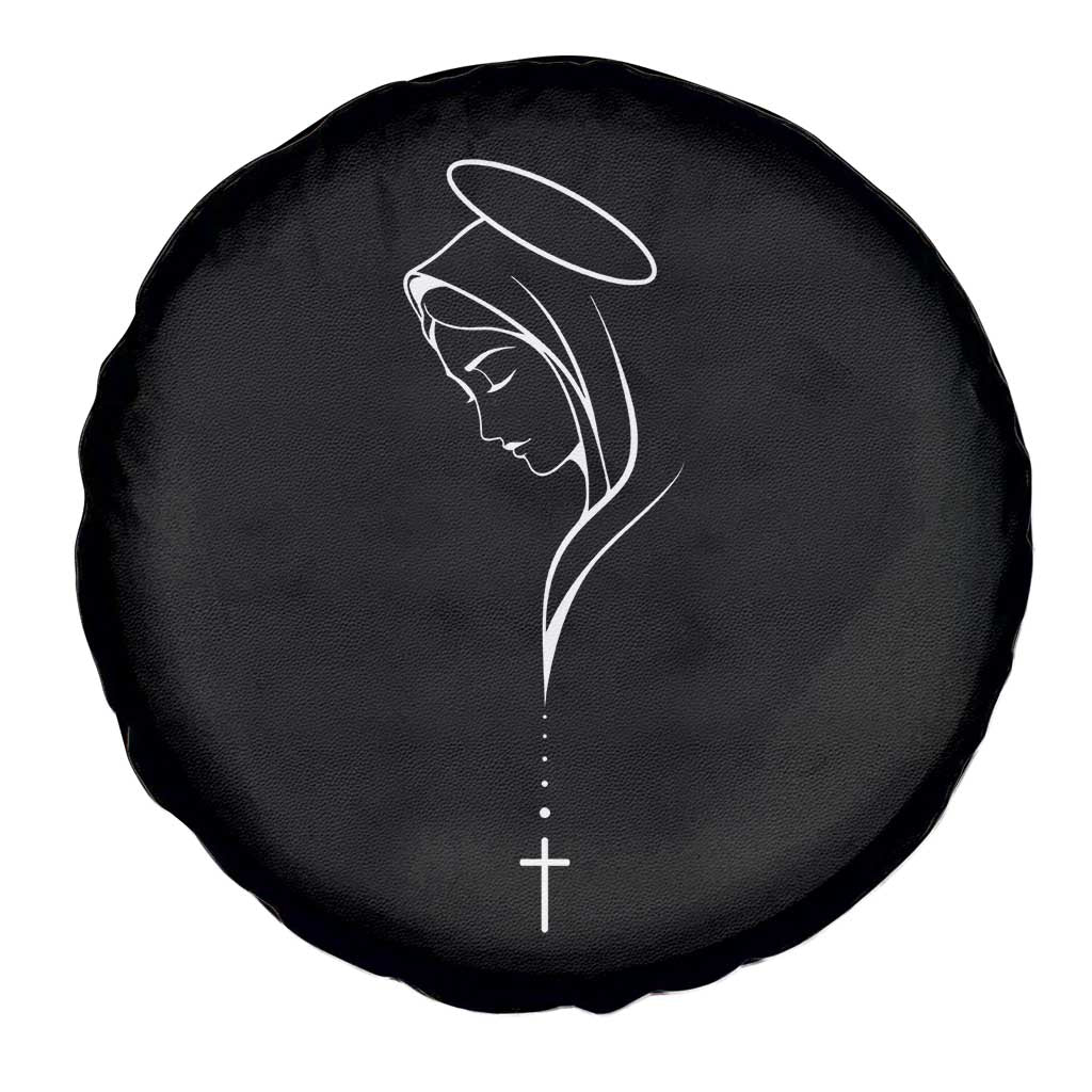 Virgin Mary Spare Tire Cover Minimalist Marian Catholic Holy Mother Cross - Wonder Print Shop