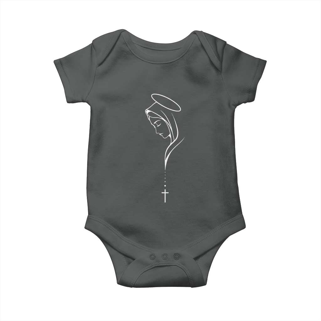 Virgin Mary Baby Onesie Minimalist Marian Catholic Holy Mother Cross - Wonder Print Shop