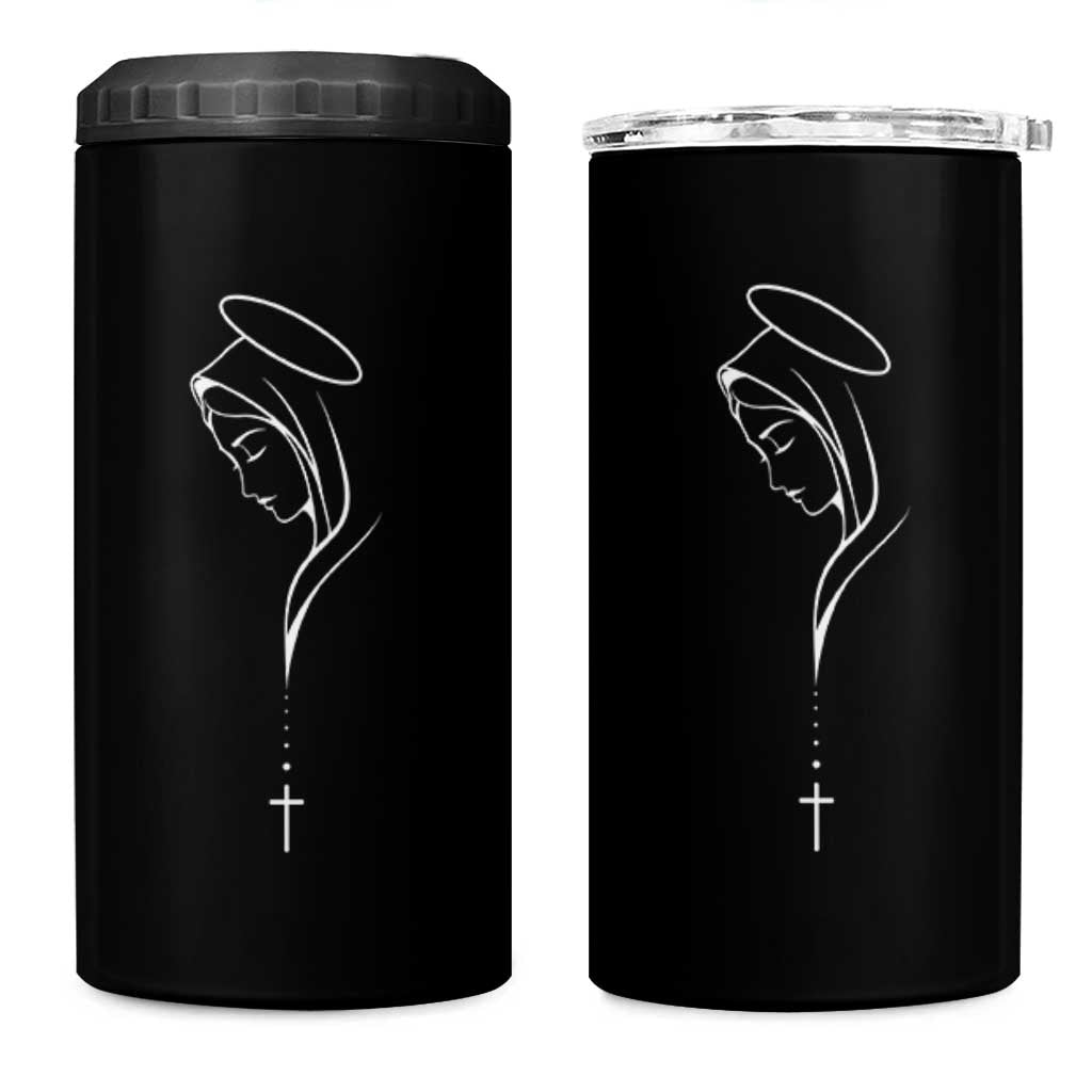 Virgin Mary 4 in 1 Can Cooler Tumbler Minimalist Marian Catholic Holy Mother Cross - Wonder Print Shop