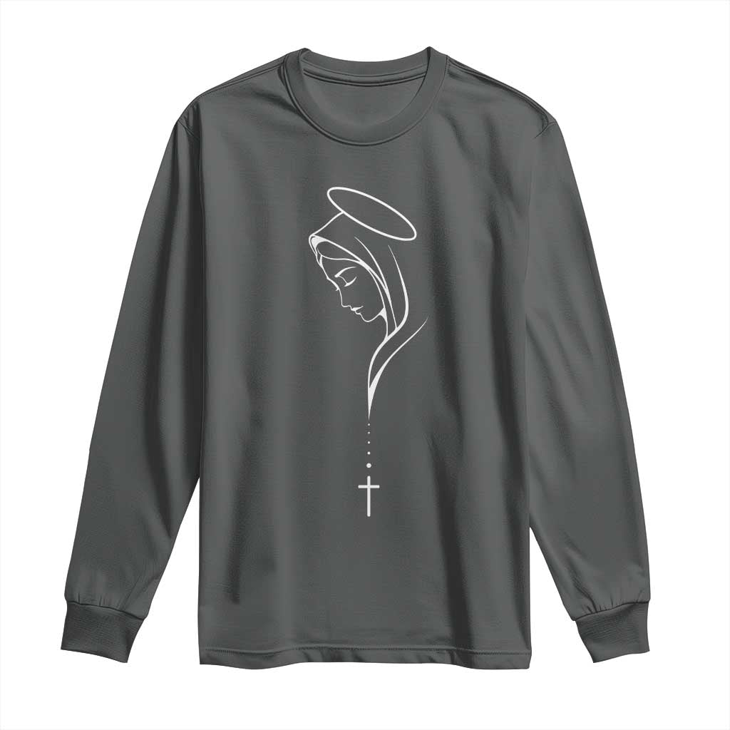 Virgin Mary Long Sleeve Shirt Minimalist Marian Catholic Holy Mother Cross - Wonder Print Shop