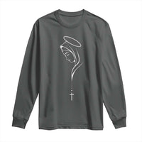 Virgin Mary Long Sleeve Shirt Minimalist Marian Catholic Holy Mother Cross - Wonder Print Shop
