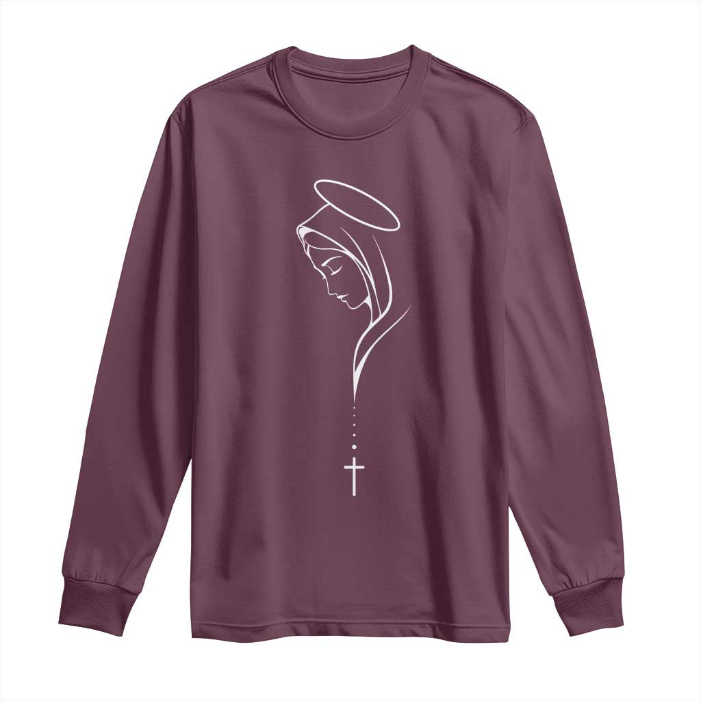 Virgin Mary Long Sleeve Shirt Minimalist Marian Catholic Holy Mother Cross - Wonder Print Shop