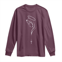 Virgin Mary Long Sleeve Shirt Minimalist Marian Catholic Holy Mother Cross - Wonder Print Shop