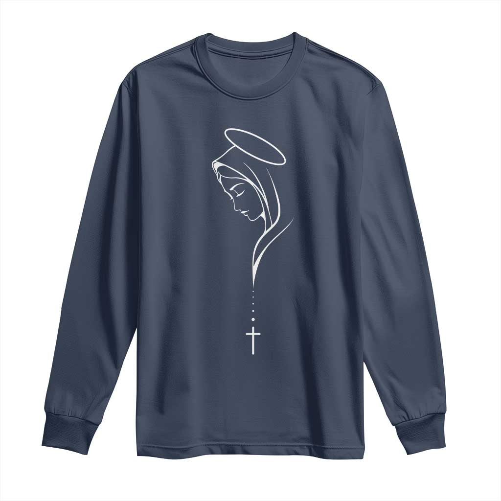 Virgin Mary Long Sleeve Shirt Minimalist Marian Catholic Holy Mother Cross - Wonder Print Shop