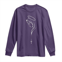Virgin Mary Long Sleeve Shirt Minimalist Marian Catholic Holy Mother Cross - Wonder Print Shop