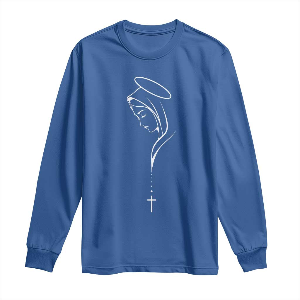 Virgin Mary Long Sleeve Shirt Minimalist Marian Catholic Holy Mother Cross - Wonder Print Shop
