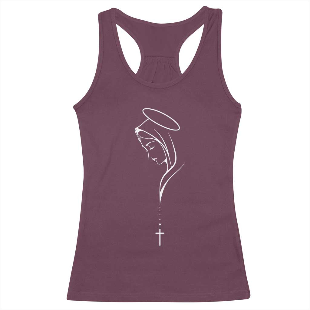 Virgin Mary Racerback Tank Top Minimalist Marian Catholic Holy Mother Cross - Wonder Print Shop