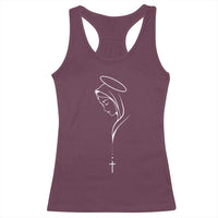 Virgin Mary Racerback Tank Top Minimalist Marian Catholic Holy Mother Cross - Wonder Print Shop