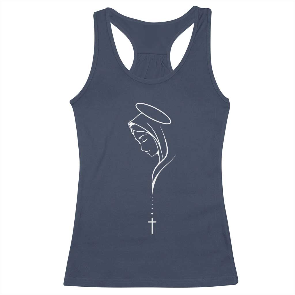 Virgin Mary Racerback Tank Top Minimalist Marian Catholic Holy Mother Cross - Wonder Print Shop