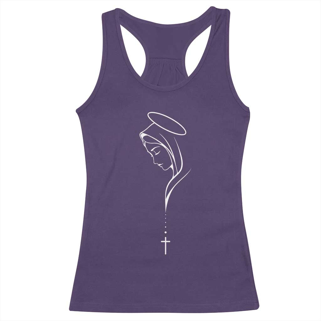 Virgin Mary Racerback Tank Top Minimalist Marian Catholic Holy Mother Cross - Wonder Print Shop