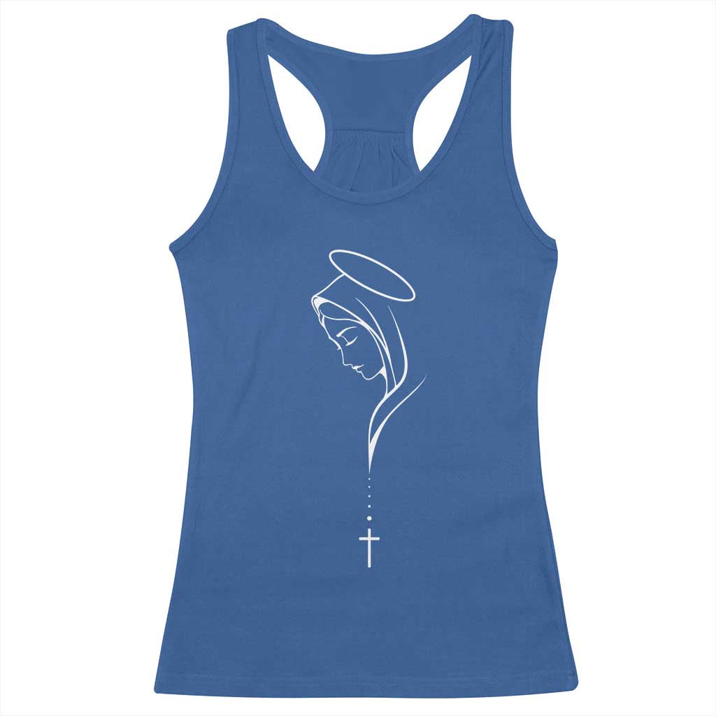 Virgin Mary Racerback Tank Top Minimalist Marian Catholic Holy Mother Cross - Wonder Print Shop