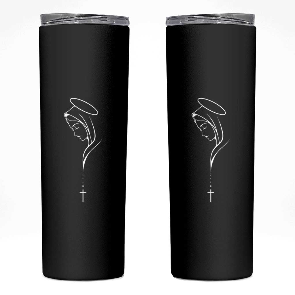 Virgin Mary Skinny Tumbler Minimalist Marian Catholic Holy Mother Cross - Wonder Print Shop
