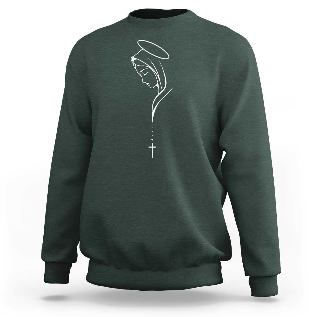 Virgin Mary Sweatshirt Minimalist Marian Catholic Holy Mother Cross - Wonder Print Shop
