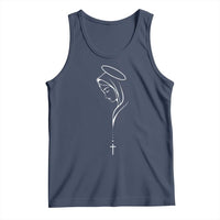Virgin Mary Tank Top Minimalist Marian Catholic Holy Mother Cross - Wonder Print Shop