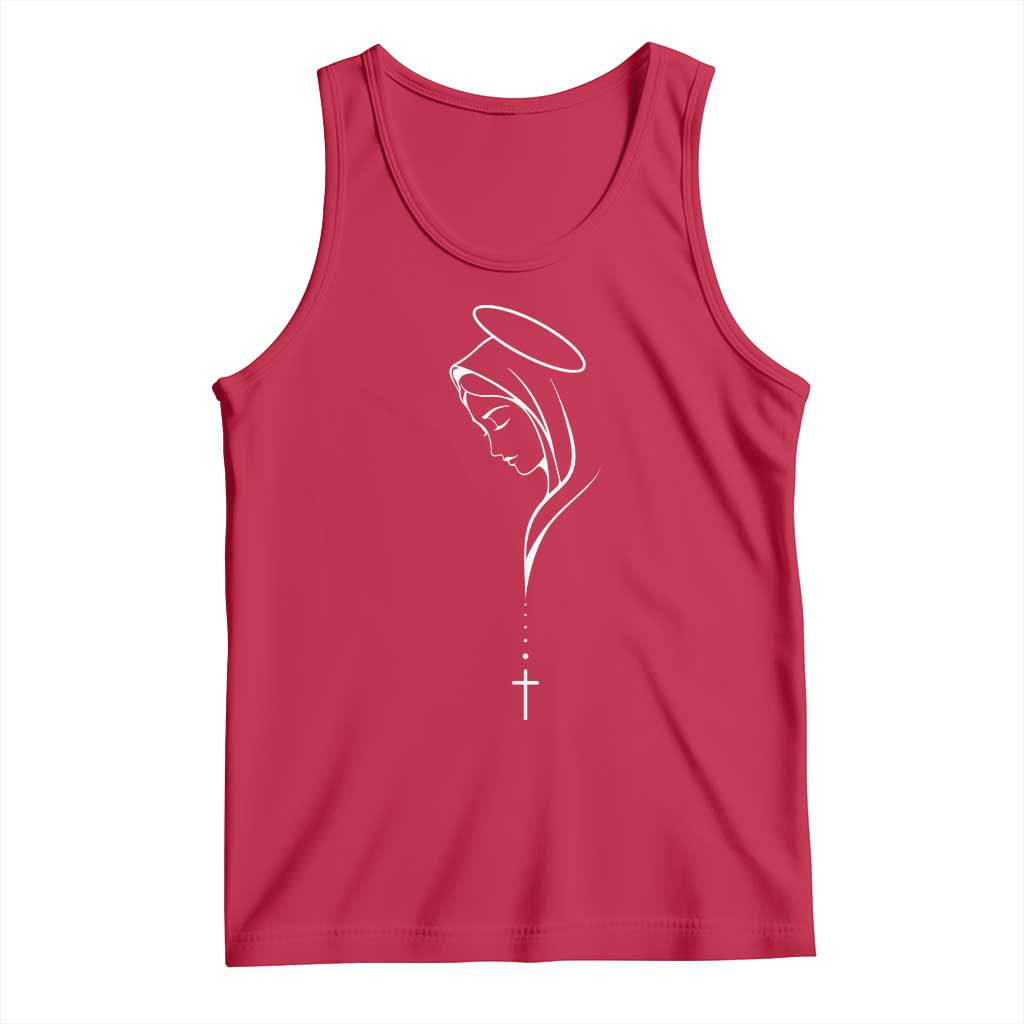 Virgin Mary Tank Top Minimalist Marian Catholic Holy Mother Cross - Wonder Print Shop