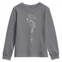 Virgin Mary Youth Sweatshirt Minimalist Marian Catholic Holy Mother Cross - Wonder Print Shop