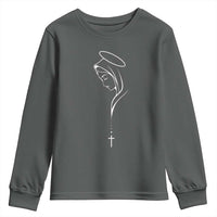 Virgin Mary Youth Sweatshirt Minimalist Marian Catholic Holy Mother Cross - Wonder Print Shop