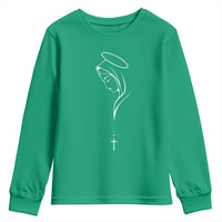 Virgin Mary Youth Sweatshirt Minimalist Marian Catholic Holy Mother Cross - Wonder Print Shop