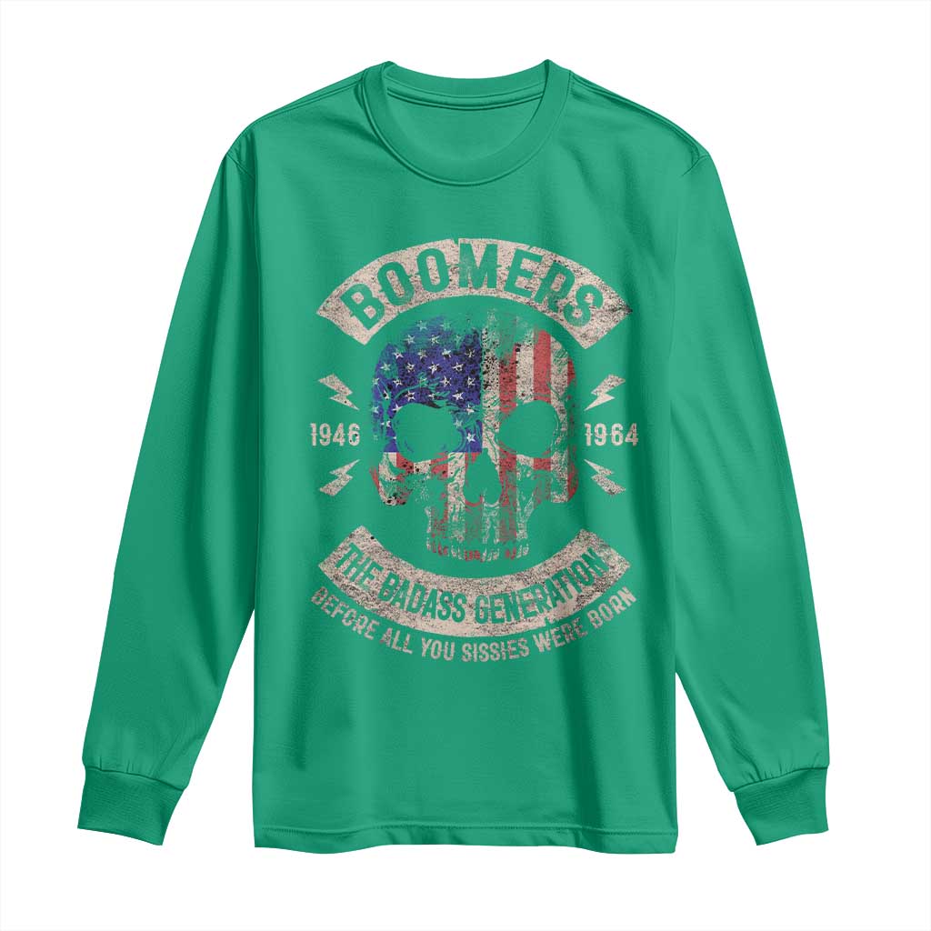Boomers Generation Long Sleeve Shirt Before All You Sissie Were Born Skull USA Flag - Wonder Print Shop