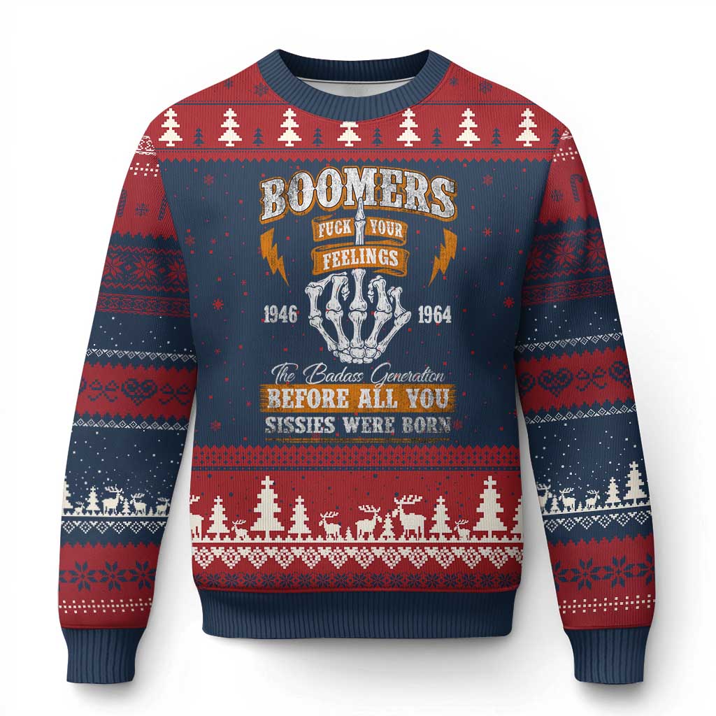 Vintage Boomers Generation Ugly Christmas Sweater Before All You Sissie Were Born Skeleton Hand - Wonder Print Shop