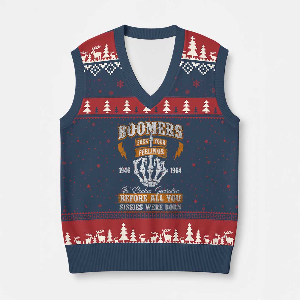 Vintage Boomers Generation V-Neck Knit Sweater Vest Before All You Sissie Were Born Skeleton Hand - Wonder Print Shop