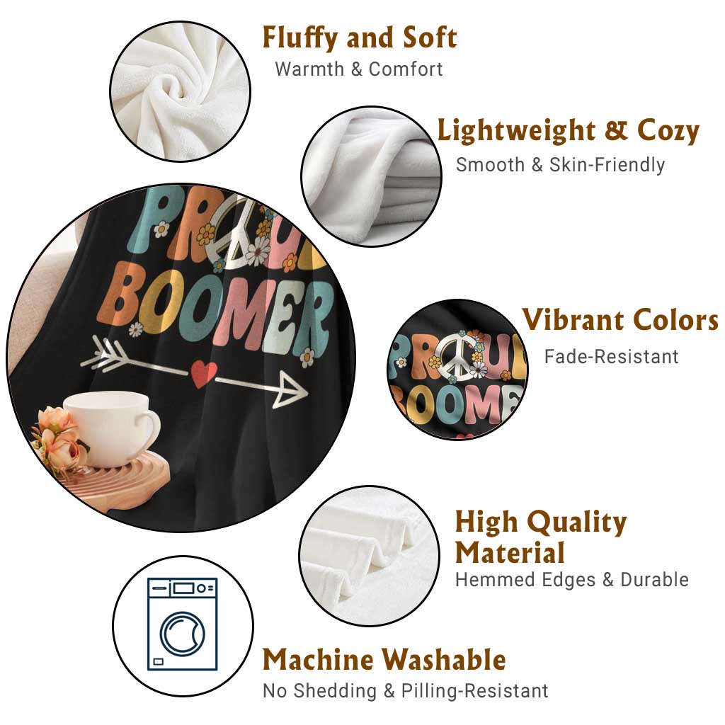 Proud Boomer Throw Blanket Boomers Generation Peace Sign Hippie 50s 60s - Wonder Print Shop