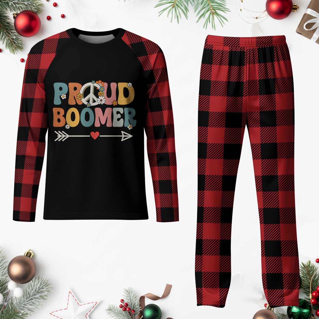 Proud Boomer Plaid Pajama Set Boomers Generation Peace Sign Hippie 50s 60s - Wonder Print Shop