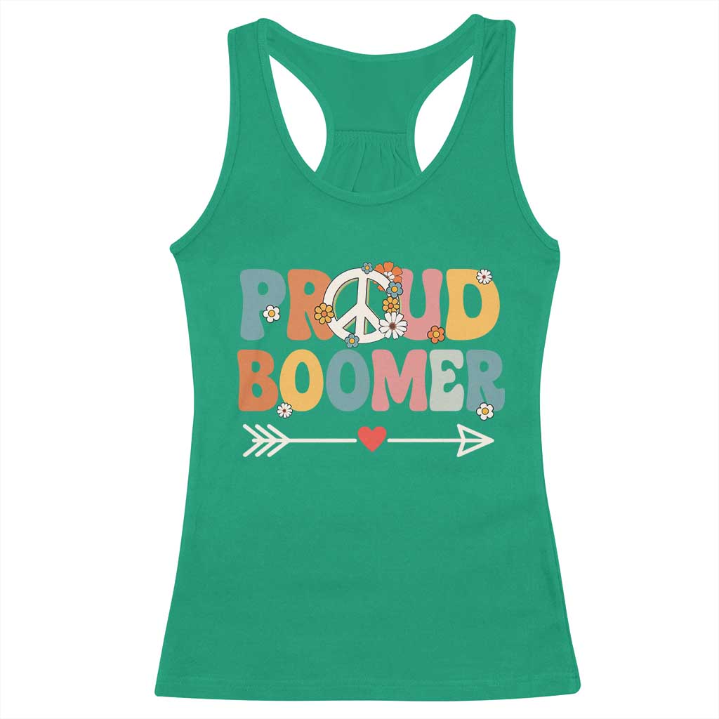 Proud Boomer Racerback Tank Top Boomers Generation Peace Sign Hippie 50s 60s - Wonder Print Shop
