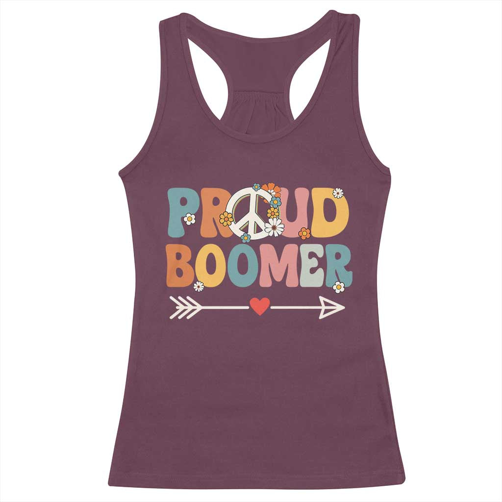 Proud Boomer Racerback Tank Top Boomers Generation Peace Sign Hippie 50s 60s - Wonder Print Shop