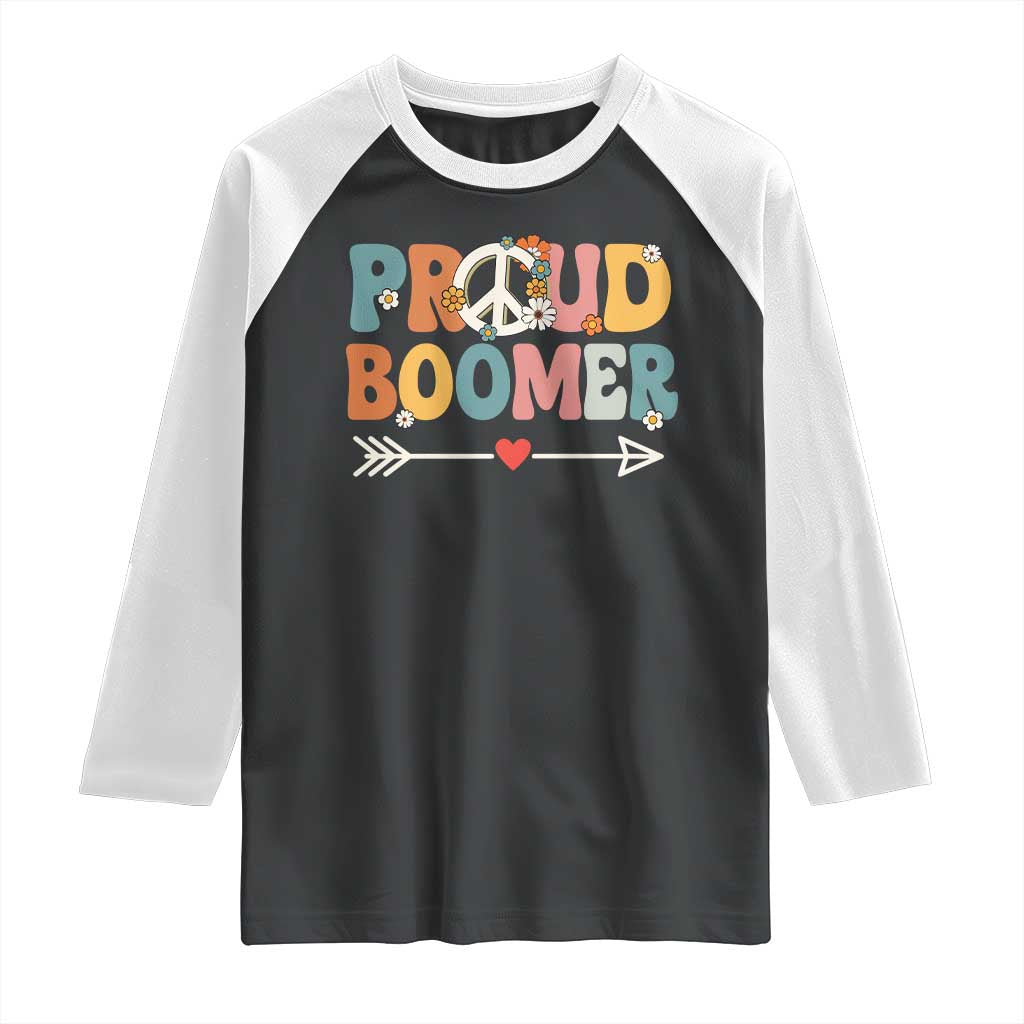 Proud Boomer Raglan Shirt Boomers Generation Peace Sign Hippie 50s 60s - Wonder Print Shop