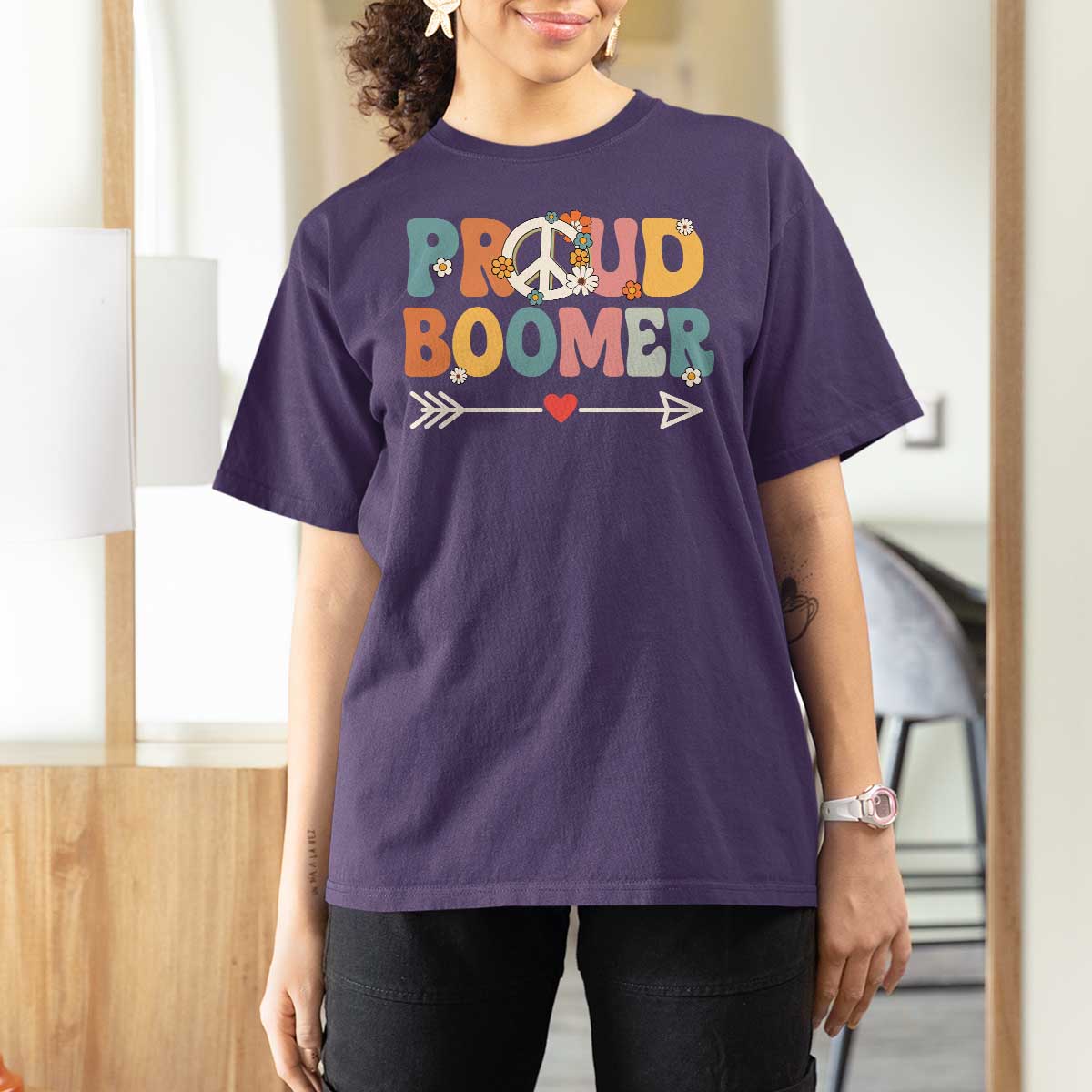 Proud Boomer T Shirt For Women Boomers Generation Peace Sign Hippie 50s 60s - Wonder Print Shop