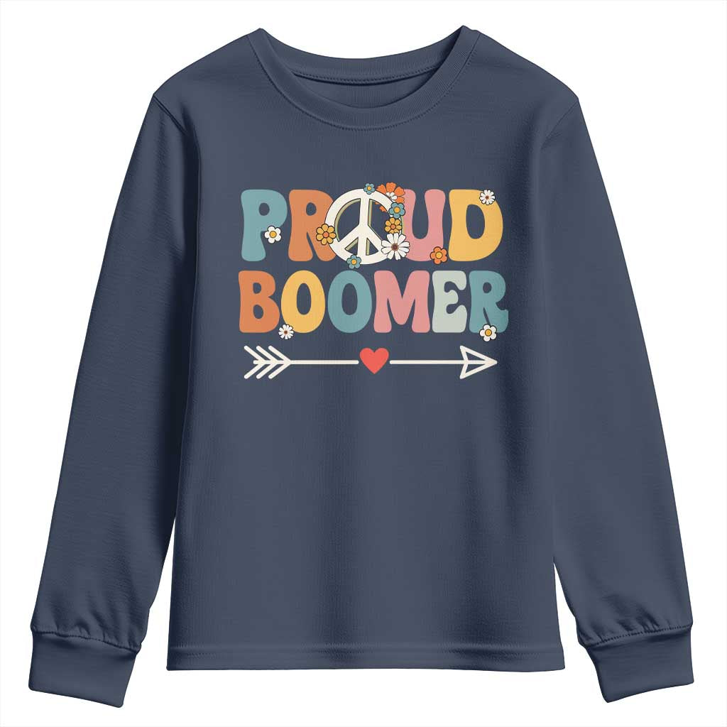 Proud Boomer Youth Sweatshirt Boomers Generation Peace Sign Hippie 50s 60s - Wonder Print Shop
